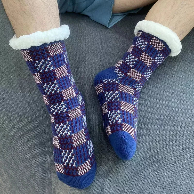 Grid red fluffy socks