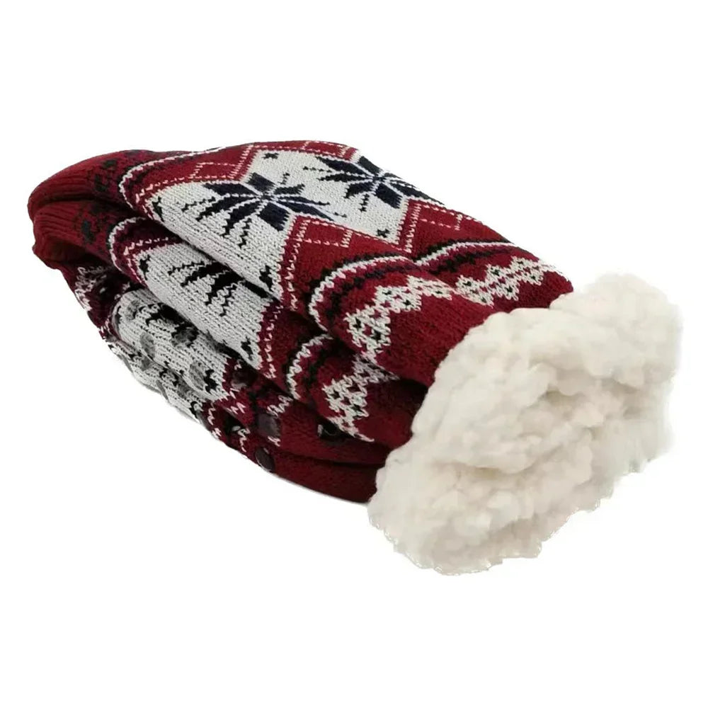 Grid red fluffy socks