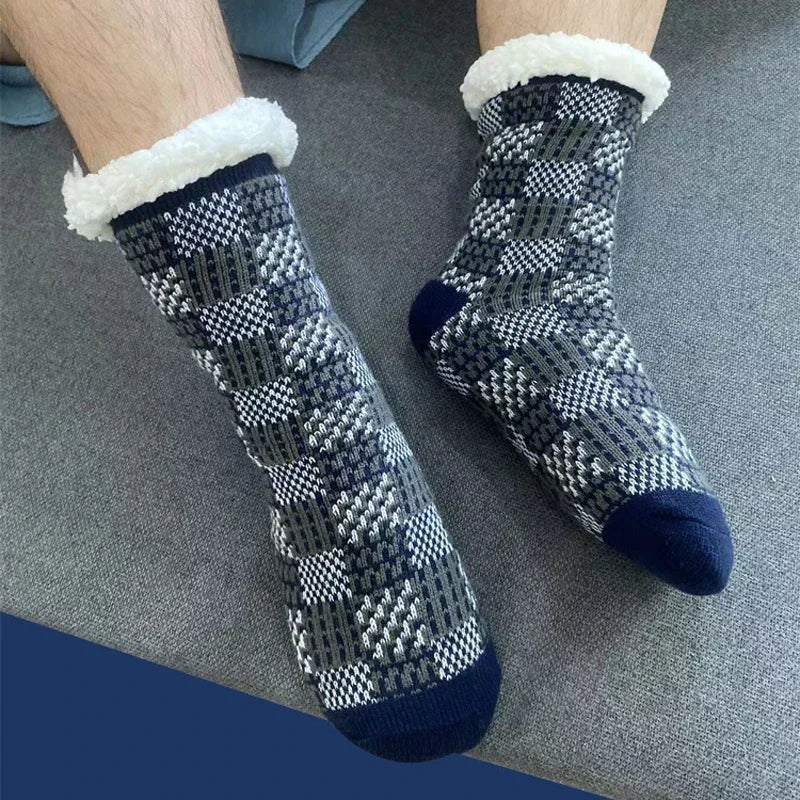 Grid red fluffy socks