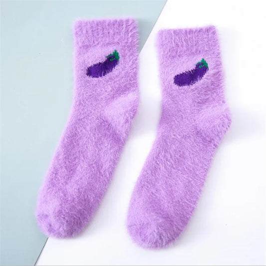 Eggplant fluffy socks