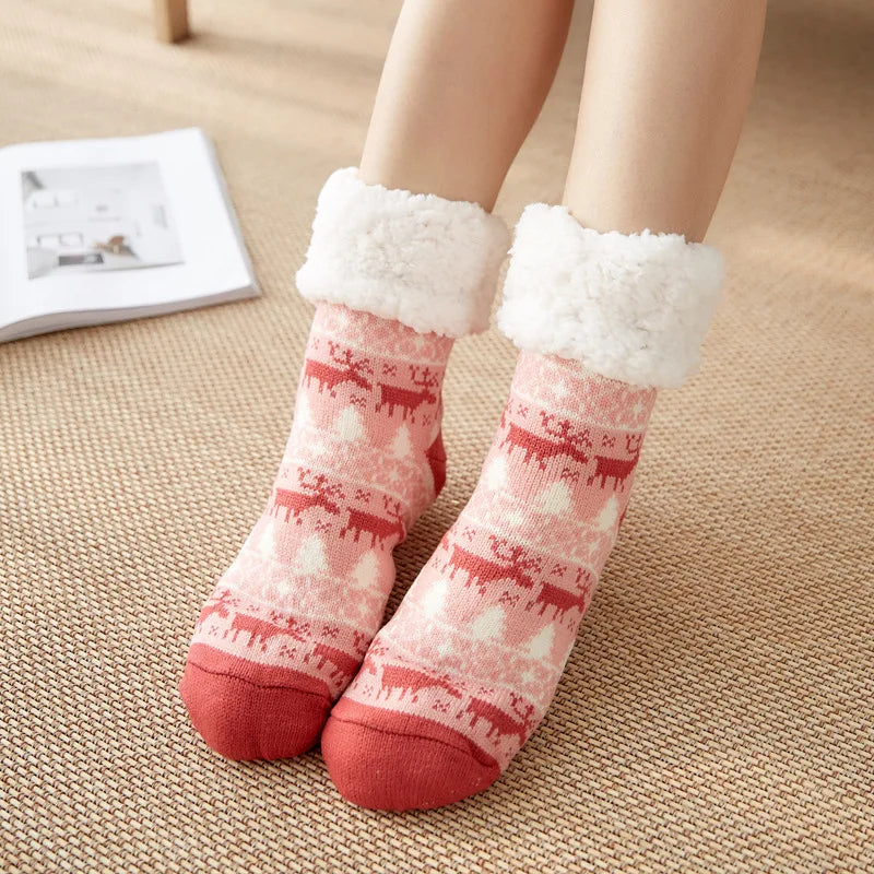 Nordic red fluffy socks