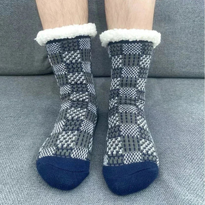 Grid red fluffy socks