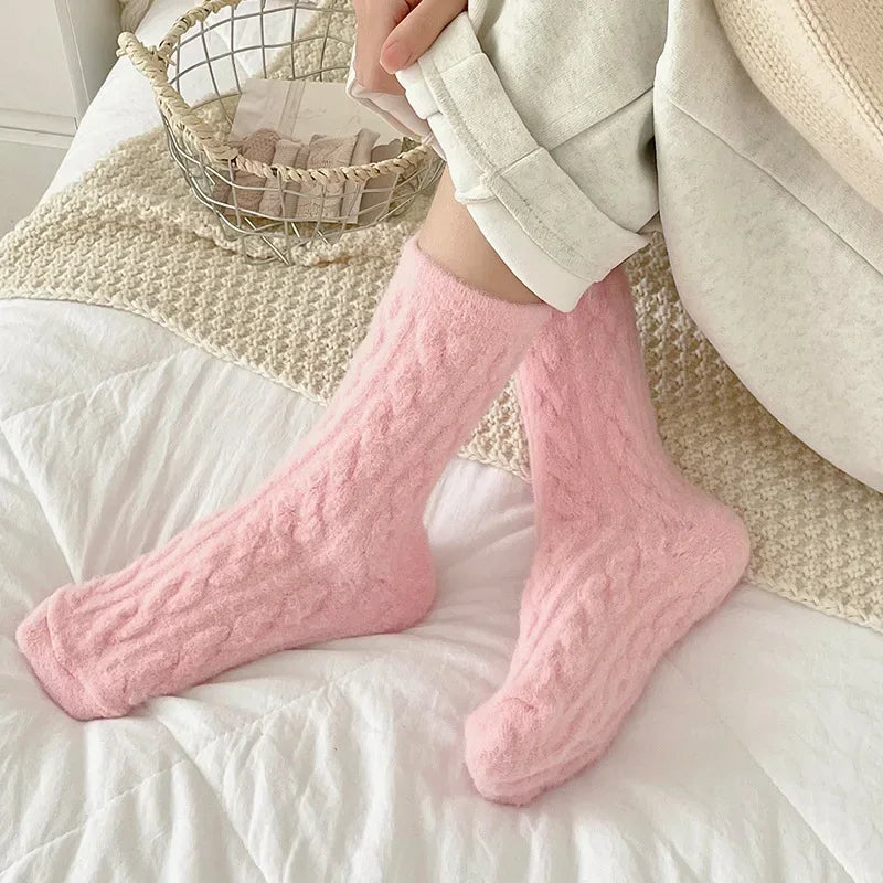 Pinky cute fluffy socks