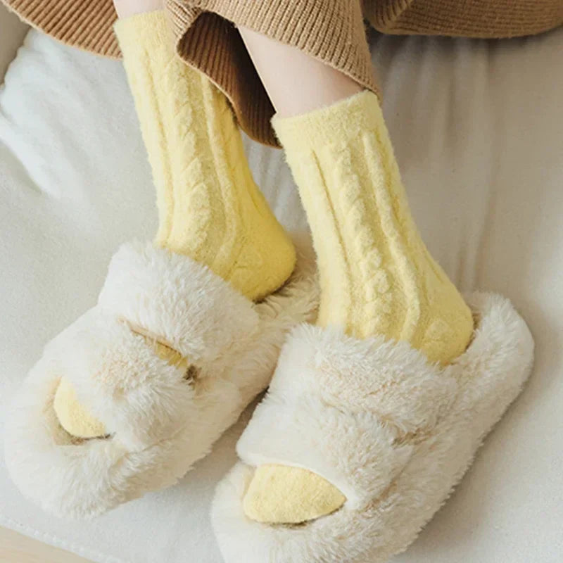 Yellow fluffy socks