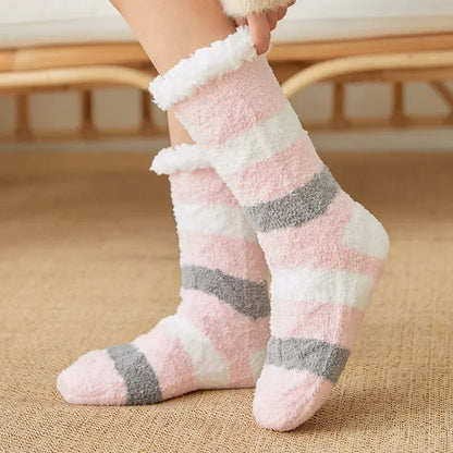 Pink Stripes Fuzzy Socks