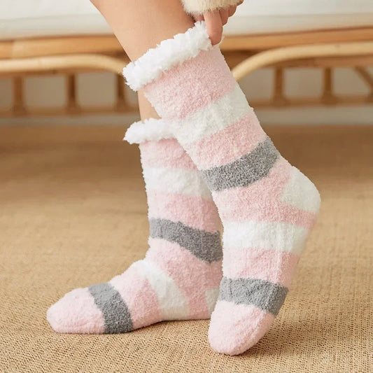 Pink Stripes Fuzzy Socks