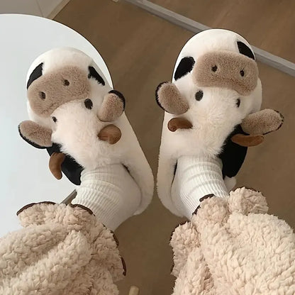 Cow fluffy slippers