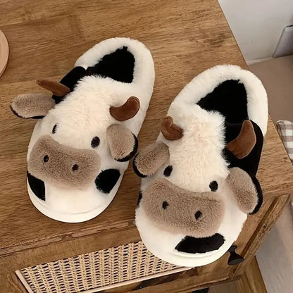 Cow fluffy slippers