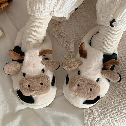 Cow fluffy slippers