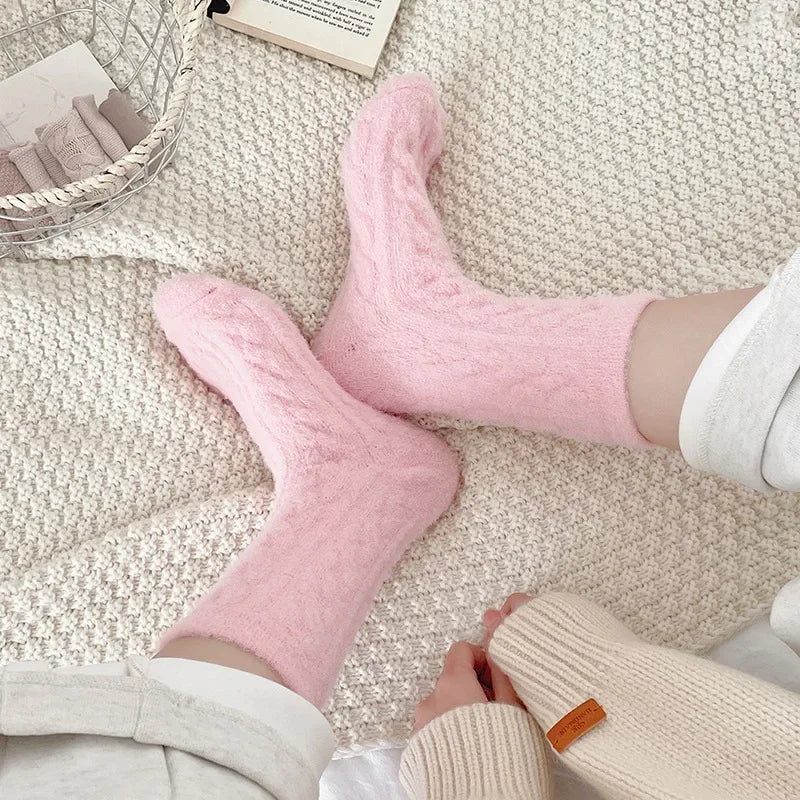 Pinky cute fluffy socks