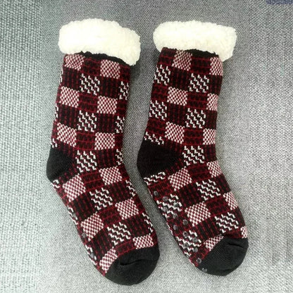 Grid red fluffy socks